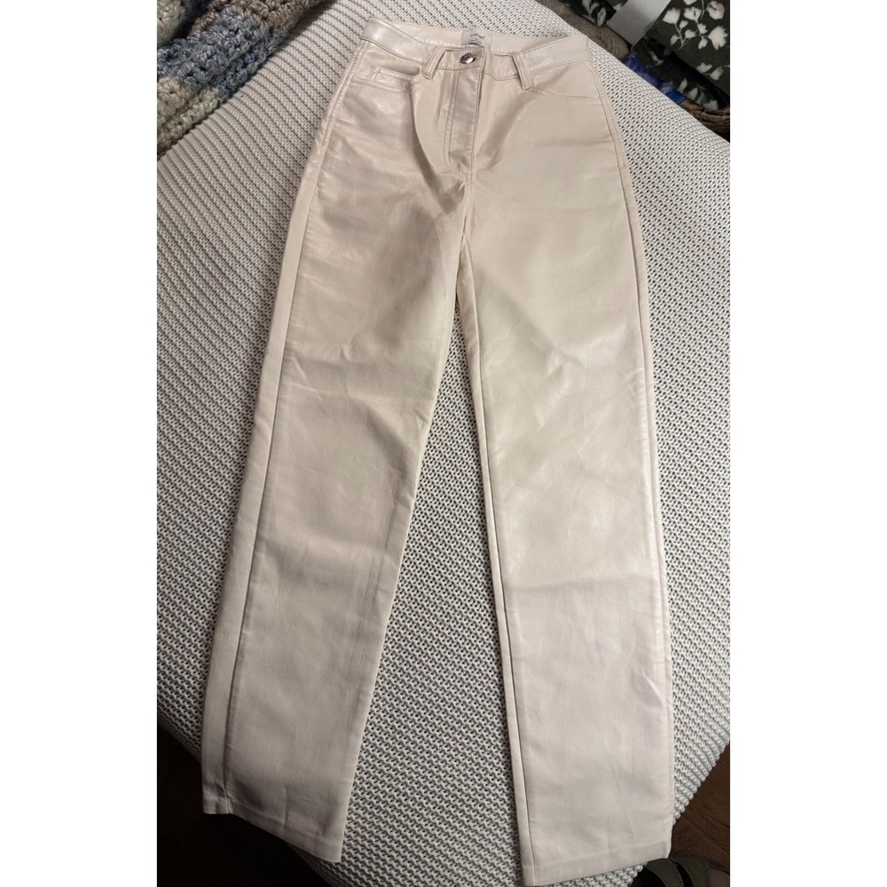 Wilfred Aritzia Melina Pants Cream Vegan Leather High Waisted Straight Leg 00